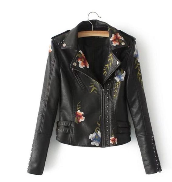 

embroidered rivet leather jackets women floral punk jacket motorcycle pu leather rivet zipper coat girls faux leather clothing gga8151783, Blue;gray