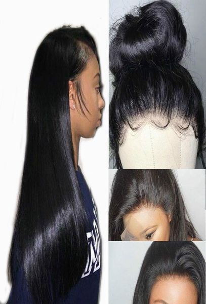 

360 lace frontal wigs human hair with baby hair pre plucked gluless lace wig peruvian straight wig for women hair full end4095021, Black