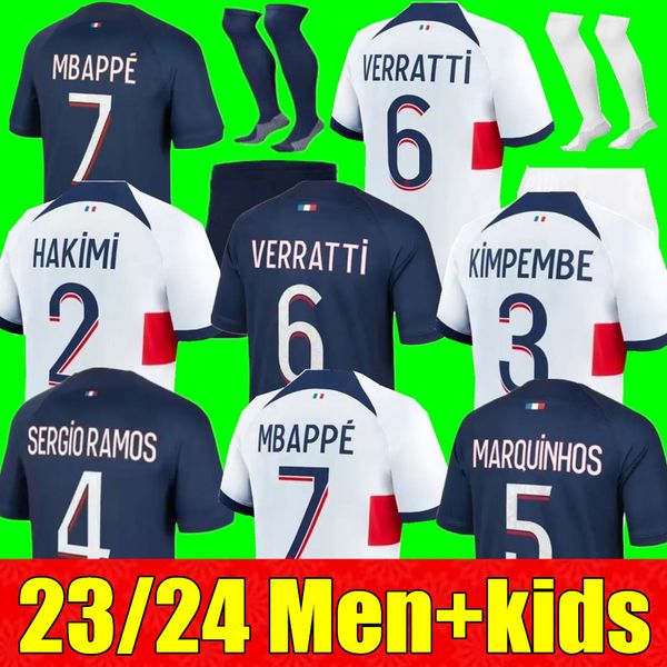 

new 23 24 mbappe hakimi soccer jerseys vitinha paris n.mendes maillots de football 2023 2024 marquinhos verratti psgs men women kids kit shi, Black