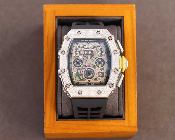 

fantastic full diamond r i c h a r d luxury superb style male wrist watches rm11 rm11-03 xn3g designer mechanical high-end quality bust down, Slivery;brown