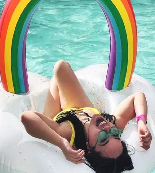 

giant rainbow inflatable float swimming ring for pool party water toys rideon air mattres swimming ring boia 90cm life vest8718713