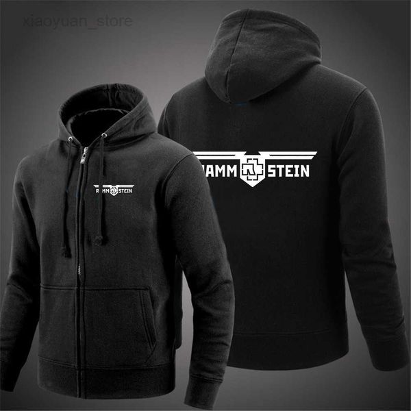

men's hoodies ramstein germany metal band men's spring and autumn print zipper hoodies college casual jackets hkd230704, Black