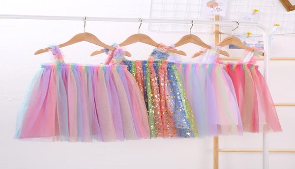 

ins baby girls tutu dresses kids sling gauze skirt summer party elegant rainbow tulle bubble 6 colors9805402, Red;yellow