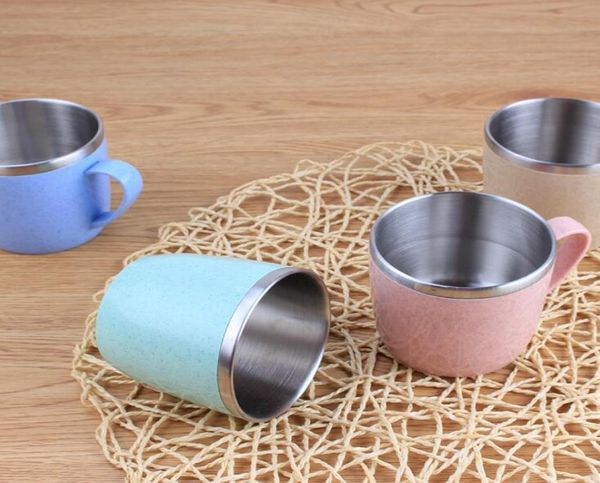 

mini cute plastic coffee tea mug ecofriendly wheat straw stainless steel kids children drinking water cup mugs school office dri8855971