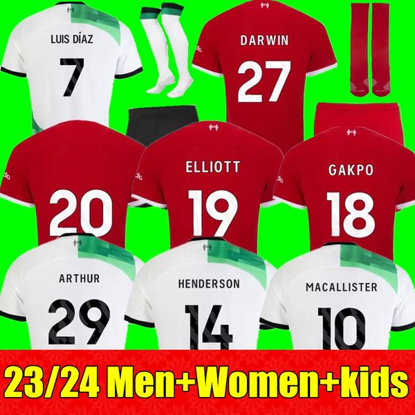 

23 24 soccer jerseys season home away 3rd darwin mohamed diogo luis diaz alexander arnold football kit shirts men kids uniform carvalho ell, Black;yellow
