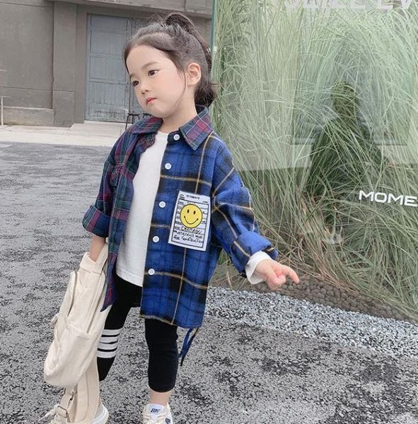 

fashion kids contrast color plaid shirt girls lapel single breasted long sleeve cardigan autumn children lattice casual cloth2238662, White;black