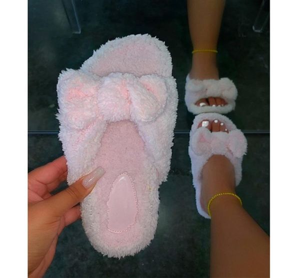 

new arrival lovely women fleece ladies slippers winter warm bowknot lowheeled slippers casual sports beach flipflops girls home 6585609, Black;grey