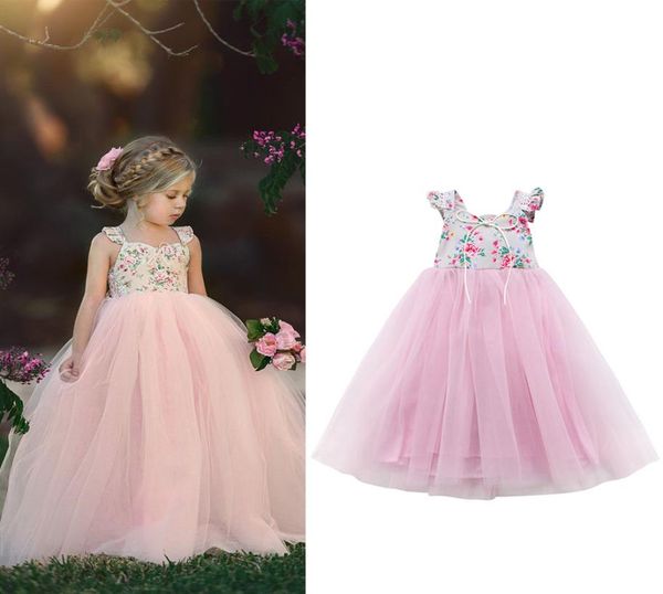 

baby girls wedding dresses floorlength ball gown bridesmaid backless elastic tie bow lace 3d flower printed grenadine tutu prince4018038, Red;yellow