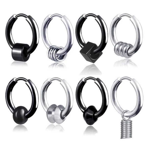 

clip on stainless steel hoop earrings ring spring black women mens ear rings hip hop fashion jewelry will and sandy gift, Golden;silver