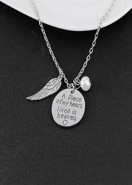 

039a piece of my heart lives in heaven039 personalized handwriting necklace remembrance necklace memory angel wing jewelry g5219162, Red;brown