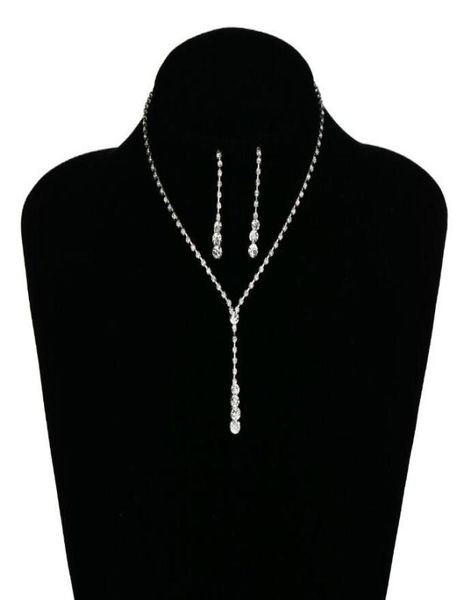 

2019 bling crystal bridal jewelry set silver plated necklace diamond earrings wedding jewellery sets for bride bridesmaids women a2826873, White