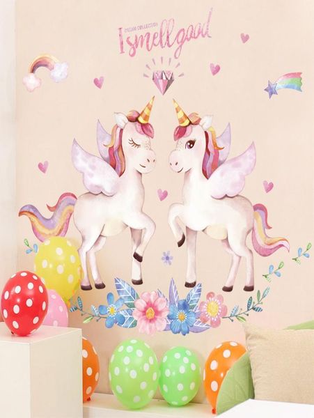 

cute unicorn wall stickers for kids rooms girls bedroom decor diy poster cartoon animal wallpaper stickers on the wall6429183