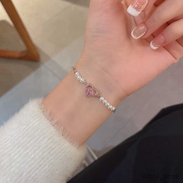 

charm bracelets adjustable 18k silver love heart pearl bracelet for women new trendy pink bracelet 2023 new trendy jewelry r230704, Golden;silver