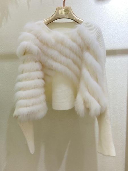 

fur women fashion special design real fox fur short sweater real fur loose oversize autumn spring short sweater coat, Black