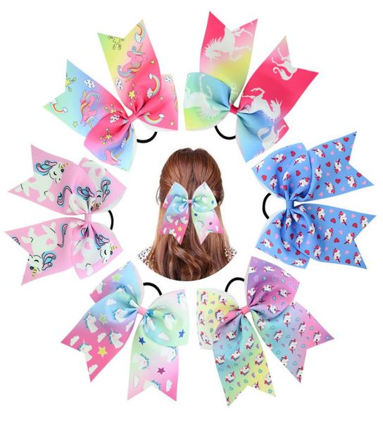 

unicorn hair bows kids girls elastic hair bands ribbon bow hair rope ponytail headband new dda7621250909, Slivery;white