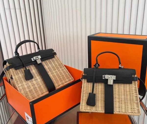 

2023 fashion tier quality luxurys designer kellies birkines bag cowhide rattan weave leather tote woman tote bag classic handle fashion hard