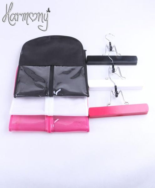 

3 sets3 bags3 hanger black pink white hair extension carrier storage suit case bag dust proof hair extensions bag6440376
