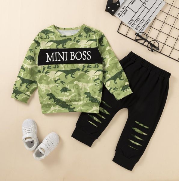 

euro american boy clothing set long sleeve dinosaur letter print hoodies pants autumn cotton soft kids clothes two piece sets 36361082, White