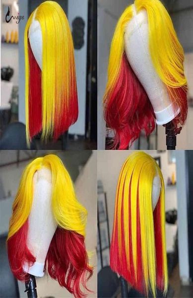 

bob039s yellow wig red straight wig and front net are the hair of women lace6105191, Black