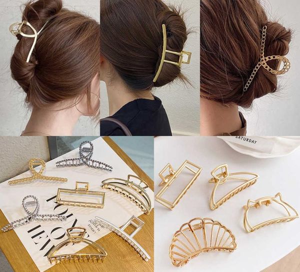 

2021 korean metals geometric claw for women elegant hair accessories cross krab bad clip mode girl heaear9650511, Slivery;white