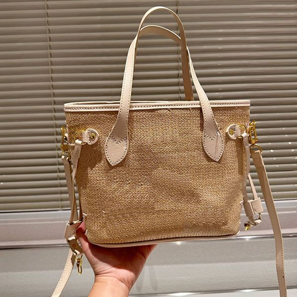 

straw handbag purse tote shopping bag women crossbody bags leather handle strap fashion letters embroidered letter bucket pillow shoulder ba