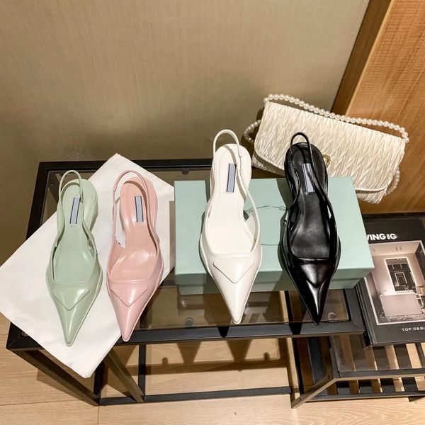 

designer shoes women sandals pointed high heels leather sandal letter triangles slippers ladies party wedding dress shoes ankle straps stile, Black