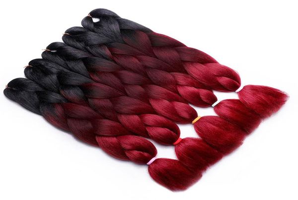 

ombre three two colors kanekalon braiding hair synthetic jumbo braiding hair extensions 24inch crochet braids hair bulk whole 4081192, Black
