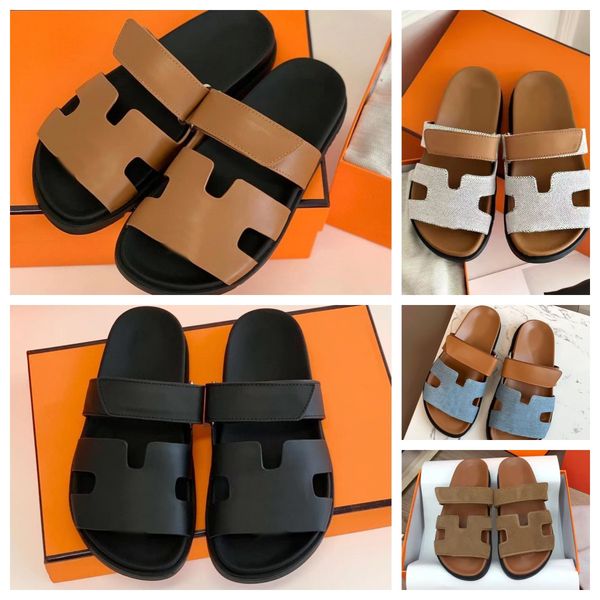 

designer men women chypre slippers beach classic flat sandals slide luxury summer lady leather flip flops men slides size 35-43, Black