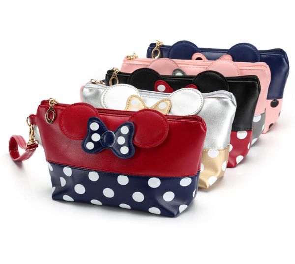 

5 styles sell mouse cute clutch bag bowknot makeup bag pu cosmetic bag for travel makeup organizer and toiletry use m7157762712, Black