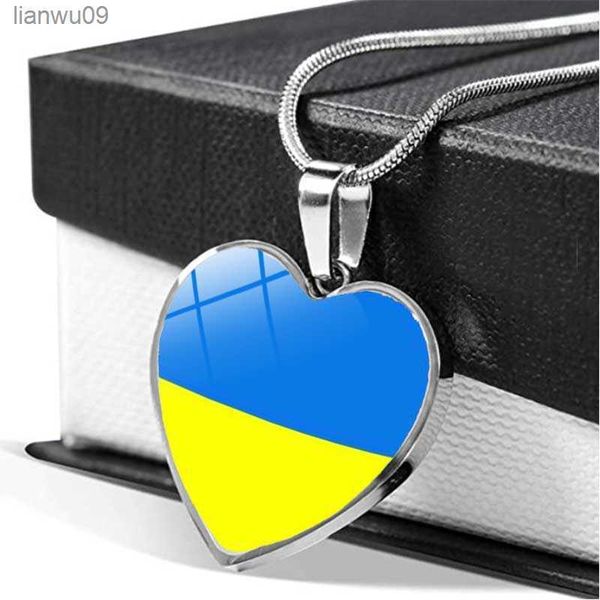 

ukraine flag heart necklace crystal ukrainian national symbol glass cabochon pendant choker necklaces for women jewelry gifts l230704, Silver