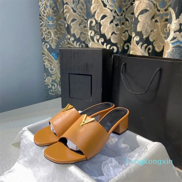 

designer shoes women high heels summer sandals metal one strap thick heel high heels outdoor shoes open toe slippers with box, Black