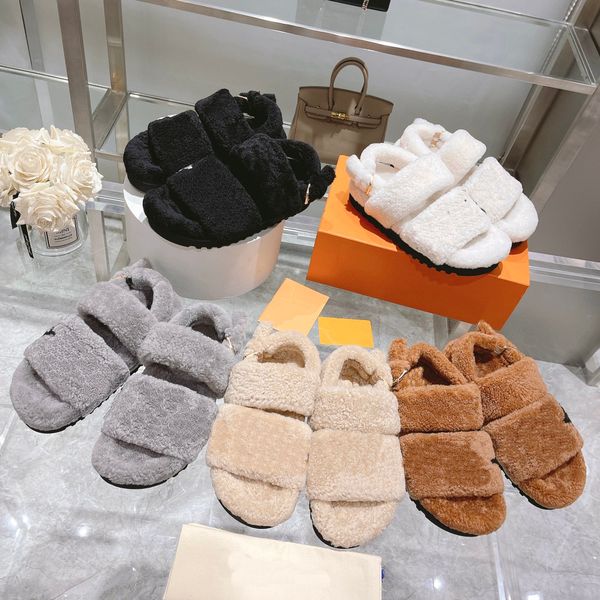 

paseo flat comfort sandals mule luxury designer women sandals indoor outdoor slides wool rubber slippers, Black