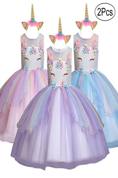 

2019 unicorn kids dress for girl birthday party dress girl petal wedding dresses ceremony events childrenes summer clothing8802616, Red;yellow