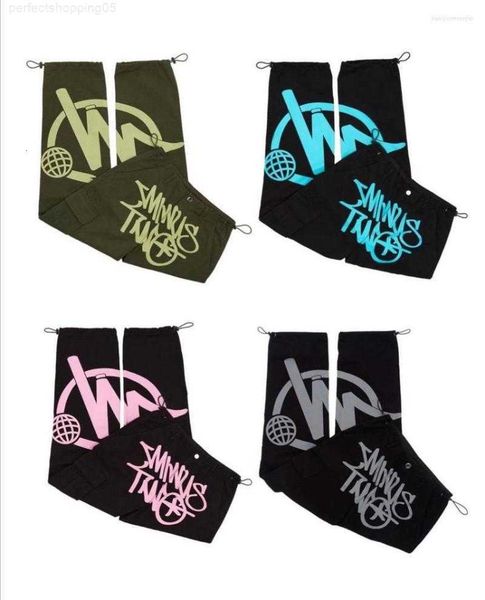 

trends hip hop letter minustwo casual cargos pants for men and women y2k fabric ins autumn retro custom wide leg minus two, Black