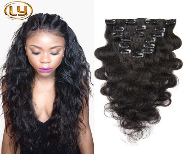 

7a grade 100 body wave clip in human hair extensions brazilian human hair clip in extensions 2sets for full head1339781, Black;brown