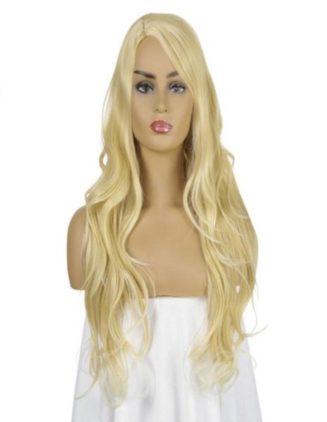

women middle part long curly ladies party natrual blonde 65 cm synthetic hair wigs3636869, Black