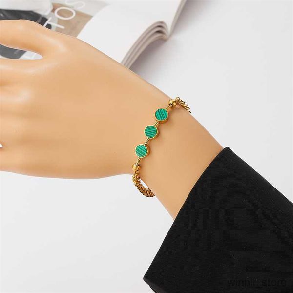

charm bracelets stainless steel new fashion fine jewelry color embed natural circular charm thick chain bracelet for women r230704, Golden;silver