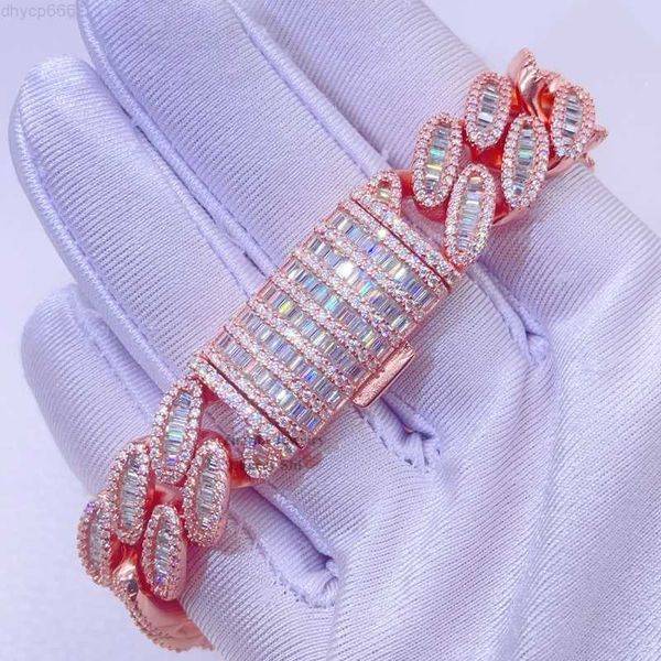 

designer jewelry 15mm rose gold plated over sterling silver 925 men hip hop cuban bracelet iced