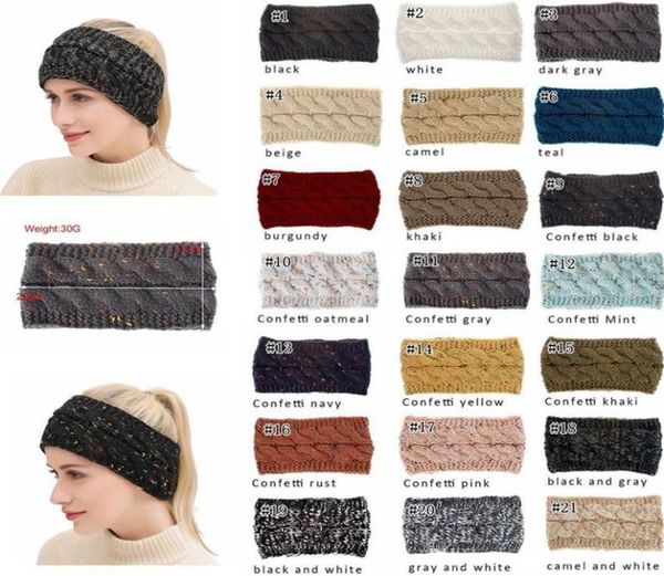 

21colors knitted crochet wide headband women winter sports headwrap hairband turban ear warmer ear muffs ponytail hair accessaries1476884, Slivery;white