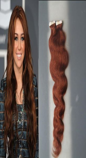 

30 auburn brown tape hair extensions human 40 pieces body wave 100g machine made remy hair on adhesives tape pu skin weft invisib3586512, Black