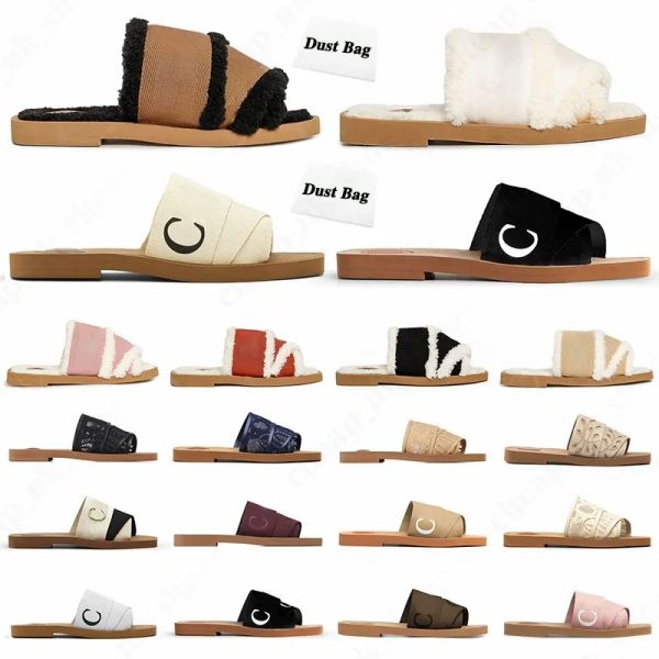 

with box women fur slippers sandals plush sliders scuffs designer casual slipper flip flops pantoufle luxury woody mules clogs fluffy sli ul, Black