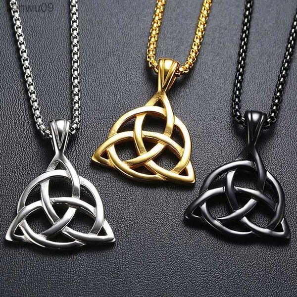 

mens jewellery lucky triquetra trinity knot charm pendant necklace for men stainless steel irish chain necklace vintage jewelry l230704, Silver