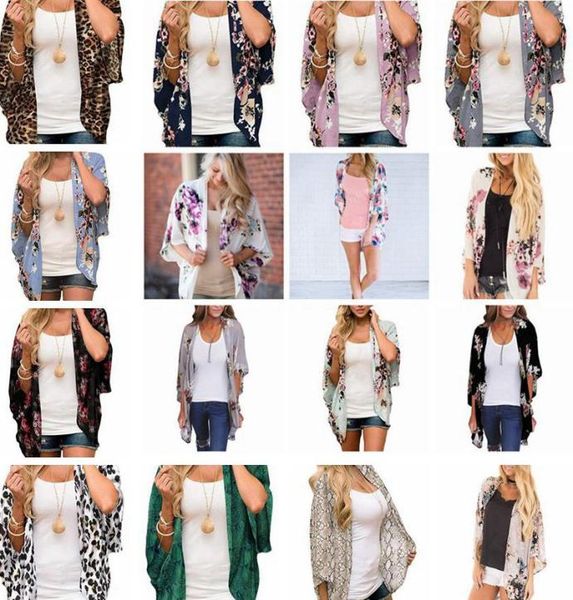 

women floral suntan cardigan coat batwing sleeve blouse cover summer chiffon beach cape bikini coverups loose kimono beachwear lj1137044, White