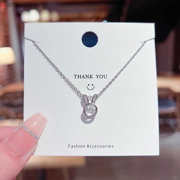 

stainless steel cute bunny pendant necklace for women fashion luxury rabbit zirconia choker necklaces female jewelry gifts l230704, Silver
