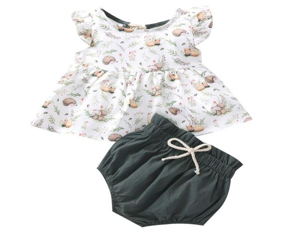 

baby girls cartoon sets sleeveless vest ruffle infant printed outfits solid pants toddler baby pp shorts kids casual clothes 3539353, White