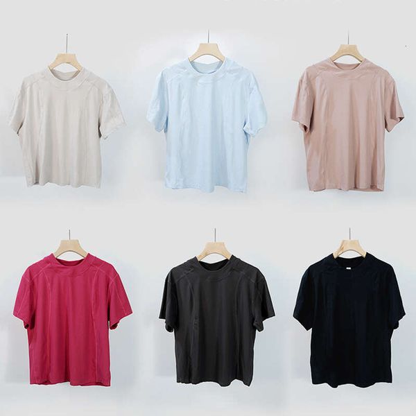 

lulu women with ribbed cropped t-shirt women's yoga exercise fiess t-shirt casual loose breathable elastic yoga short sleeve