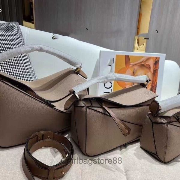 

one designer puzzle spain bags girl loewsbag lady bag leather two-layer cowhide caramel colored geometric portable shoulder crossbody women&