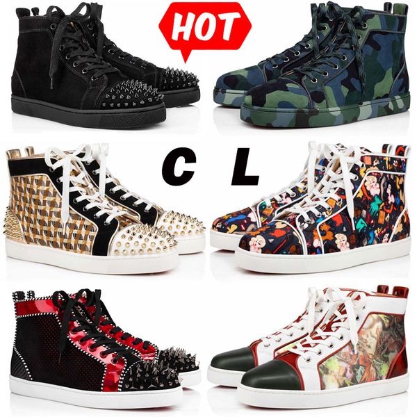 

with box loubutins christians red-bottomes luxury loafers designer casual shoes platform sneakers big size us 13 junior spikes mens womens b, Black