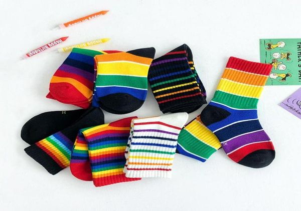 

socks 18 years rainbow for kids autumn baby girls boys school clothes child children039s 3 5 7 cotton sports striped3164671, Pink;yellow