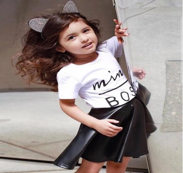 

new girls suit european and american wind children039s clothing mini boss trend girls summer short sleeve short skirt twopie3478524, White